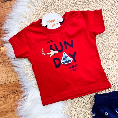Conj. Camiseta Sun Day e Bermuda - Vermelho